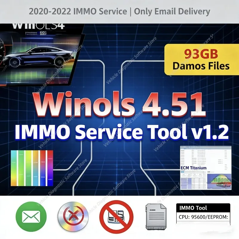 Hot WinOLS 4.51 Full Version + 93GB WINOLS DAMOS +ECM TITANIUM 1.61+Immo Service tool v1.2 Data Winols Auto Repair Softwar