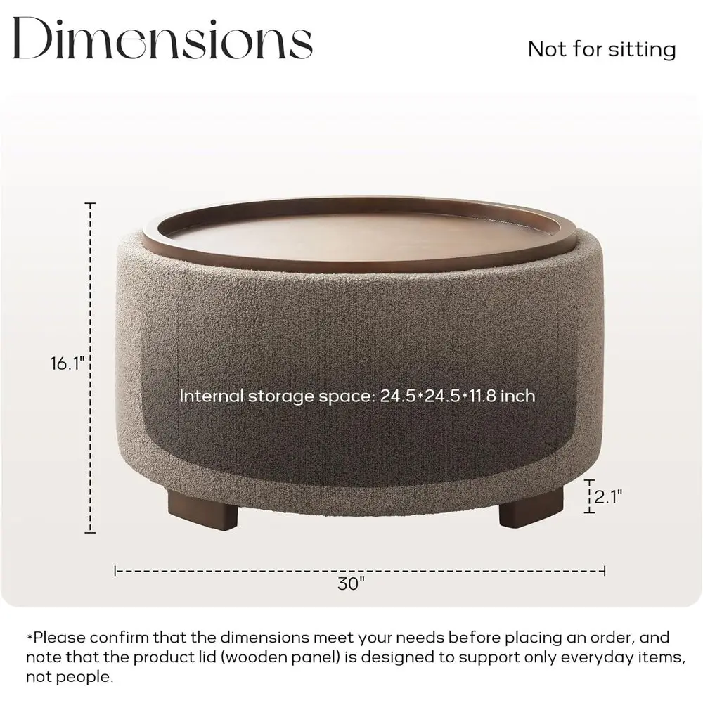 30 Inch Round Storage Ottoman, Ottoman Coee Table with Lit O Lid, Boucle ern Ottomans with Storage or Living Room, Bedroom, Apar