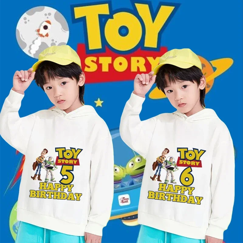 

Disney Toy Story Children Hoodie Birthday 1-14 Woody Buzz Lightyear Clothes Kawaii Anime Cartoons Kid Boy Girl Casual Sweatshirt