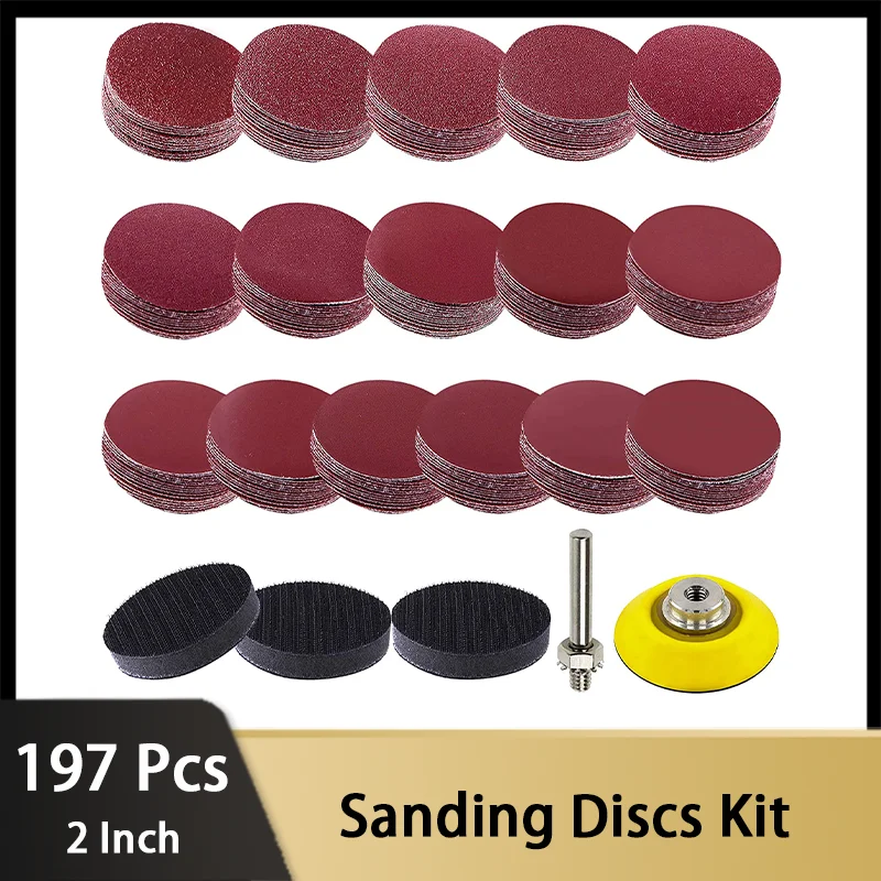 

197 Pcs Sanding Discs Kit 2 Inch Hook & Loop Assorted 60-3000 Grits Sandpaper for Polished Metal Jade Car Wood Furniture