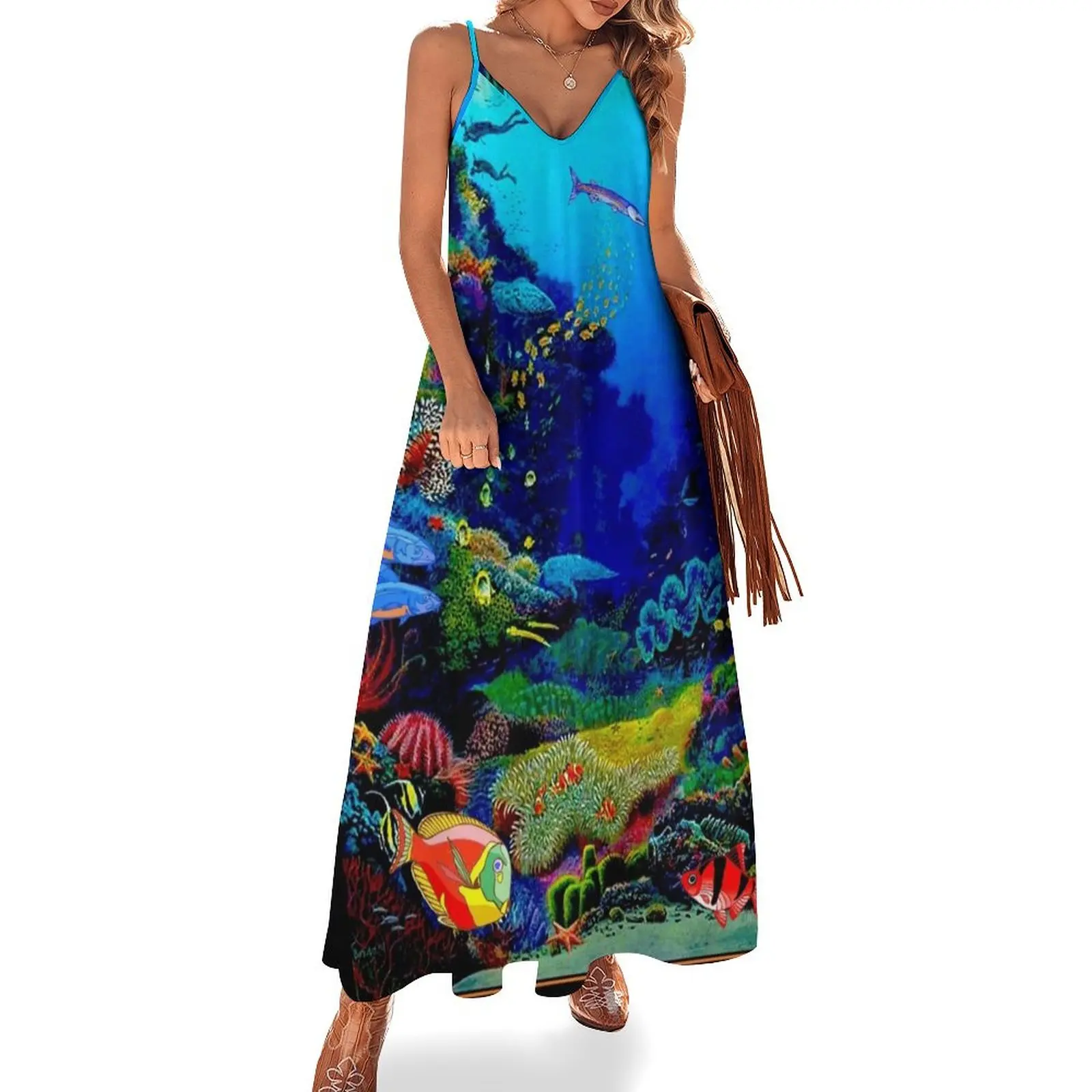 

QUEENSLAND AUSTRALIA Great Barrier Reef Travel Print Sleeveless Long Dress Dance dresses Dress vintage Dress