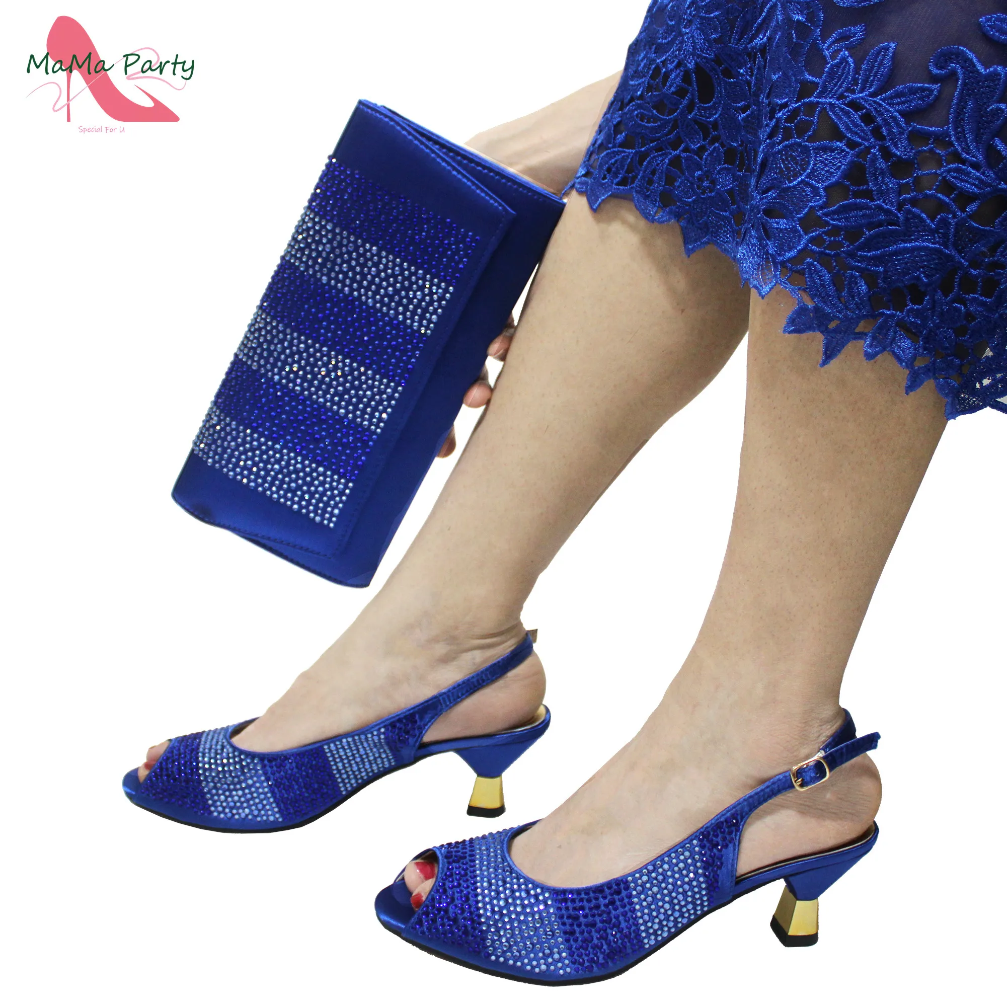 Special Design Italian Women Shoes and Bag Set in Royal Blue Color On Sale Product African Ladies for Wedding Party