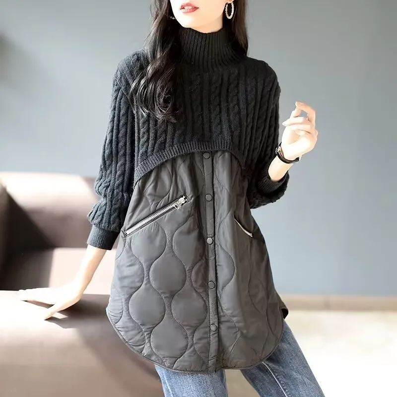 

2023 New Winter Fashion Clothes Womens Luxury Loose Zipper Design Knitted Padded Hoodies Ladies Casual Warm O Neck Sweatshirts