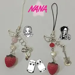 1pcs Cute NANA Phone Charm Handmade Y2K Strawberry Keychain
