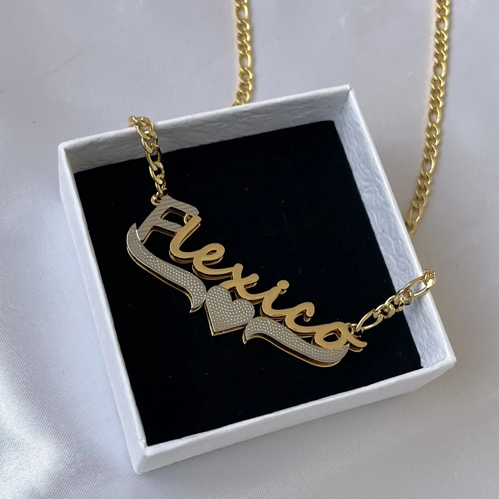 DUOYING Custom Nameplate Necklace Double Layer Jewelry Personalized Design Your Name Necklace Hiphop Pendant Stainless Steel