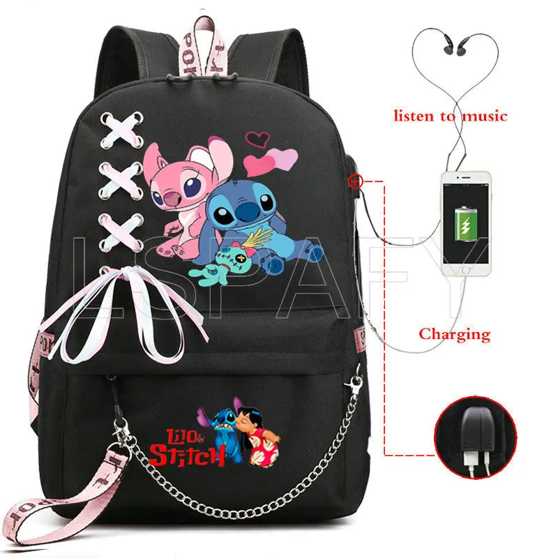 Lilo And Stitch Multifunction USB Charge School Bags Students Boys Girls Rucksack Laptop Backpack for Teenagers Travel Bags