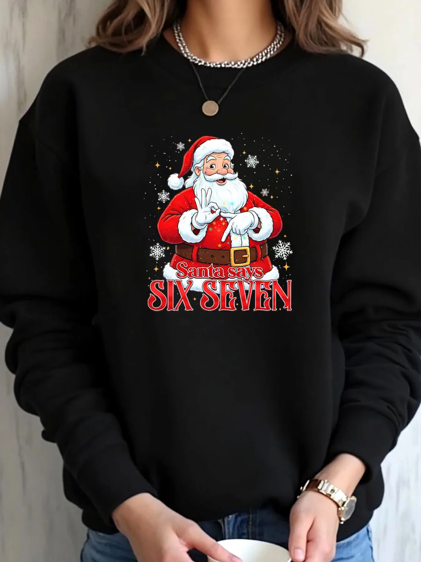 

Женская толстовка больших размеров с рождественским принтом Санта-Сесть и семью принтами, верхняя одежда