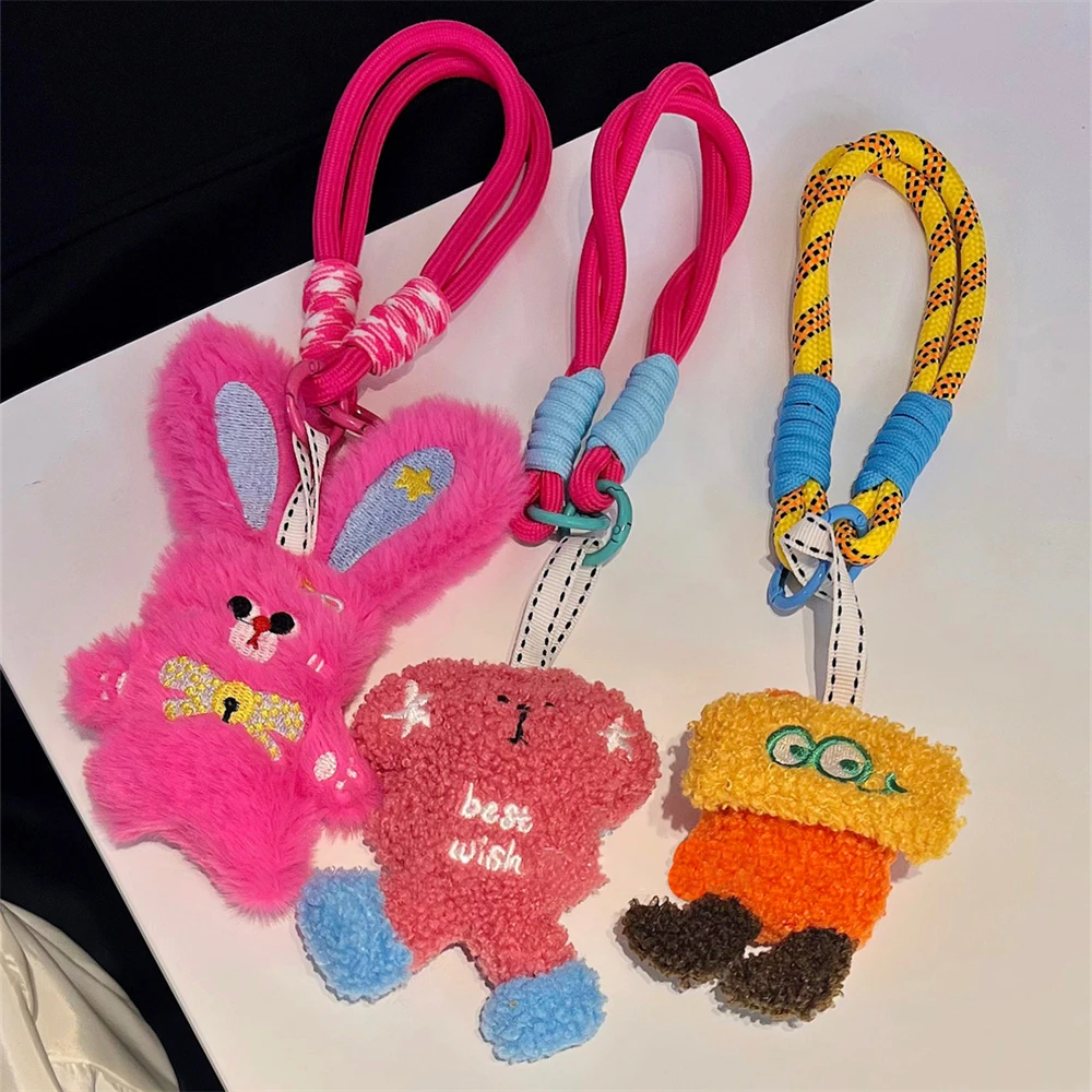 Korea Cute Hot Pink Cartoon Funny Monster Rabbit Phone Short Lanyard Strap Phone Bracelet Anti-Lost Lanyard Jewelry Girl Woman