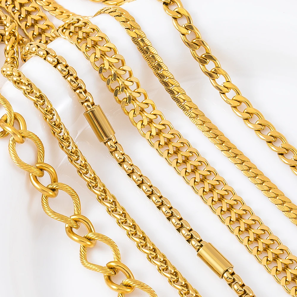 No Fade 0.5M 1M Stainless Steel Gold Color Punk Cuban Link Chain For Men Female DIY Bracelet Necklace Jewelry Making Accessories