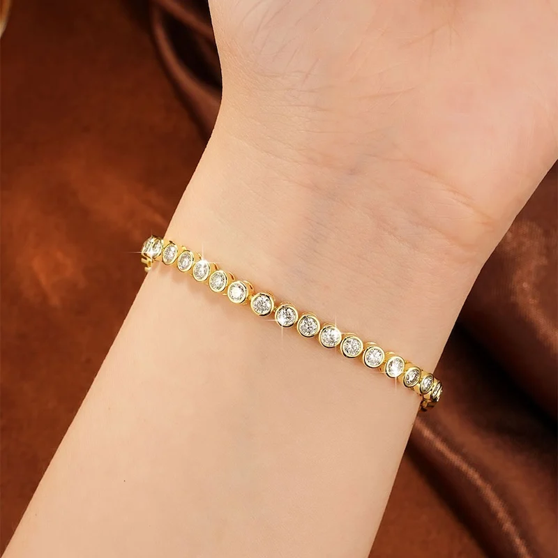 Rrjzz Brillantes 3mm D-Farbe Voll-Moissanit Bubble Bezel Set Damen Armband Labor-Imitationsdiamant Charm Tennis Armband Schmuck – Detail 17