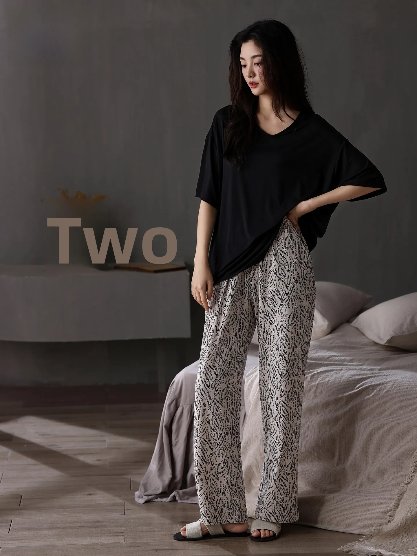 women's-summer-sleepwear-modal-thin-short-sleeve-long-pants-home-clothes-outwear-suitable-plus-size-comfortable-breathable