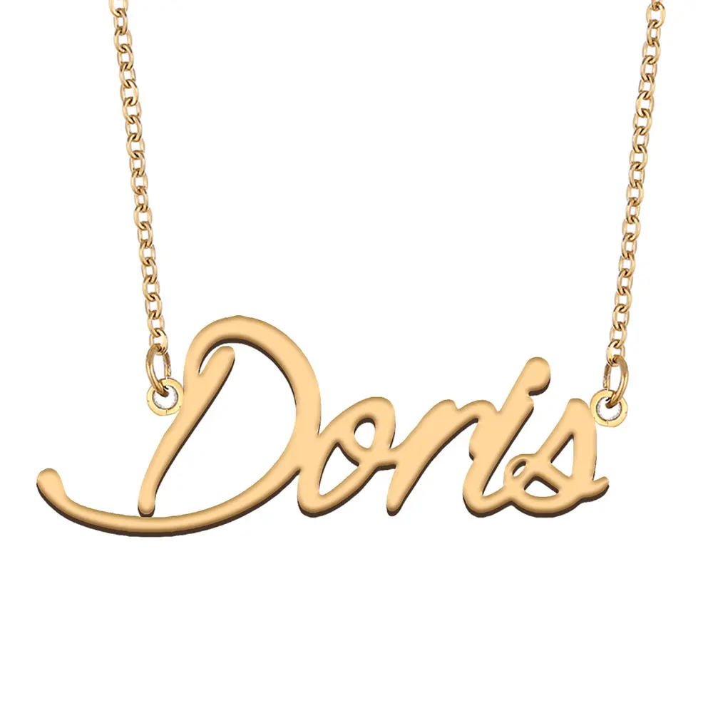 Doris Name Necklace for Women Stainless Steel Jewelry Gold Color Nameplate Pendant Collares Para Mujer Letters Choker