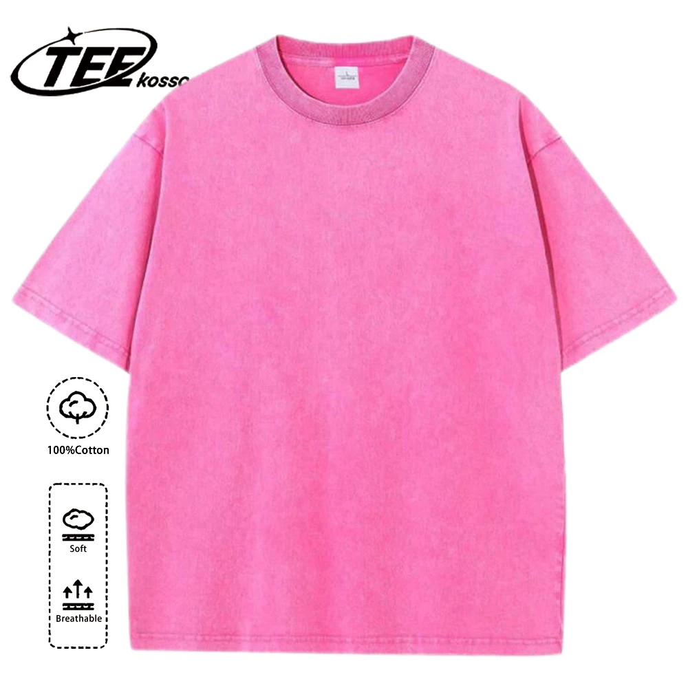 230g Baumwolle Retro Punk T-Shirt Drop Schulter Ärmel Männer Frauen Vintage Kurzarm T-Shirts einfarbige Hip Hop lose T-Shirts – Detail 9