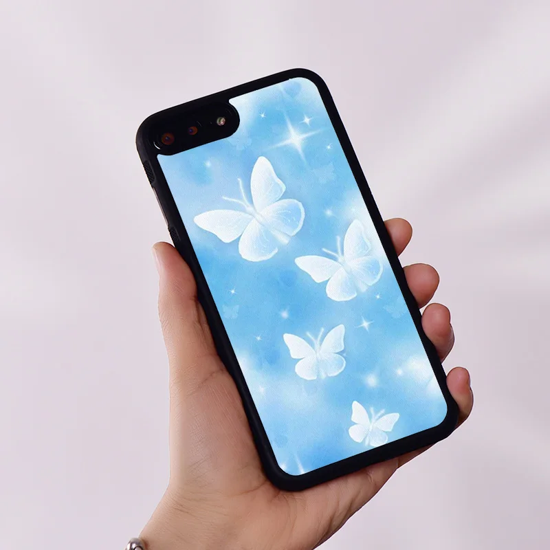 Wildflower Silicone Rubber Phone Case Cover for iPhone 6 6S 7 8 Plus X XS XR 11 12 13 14 15 Mini Pro Max Butterfly Sky