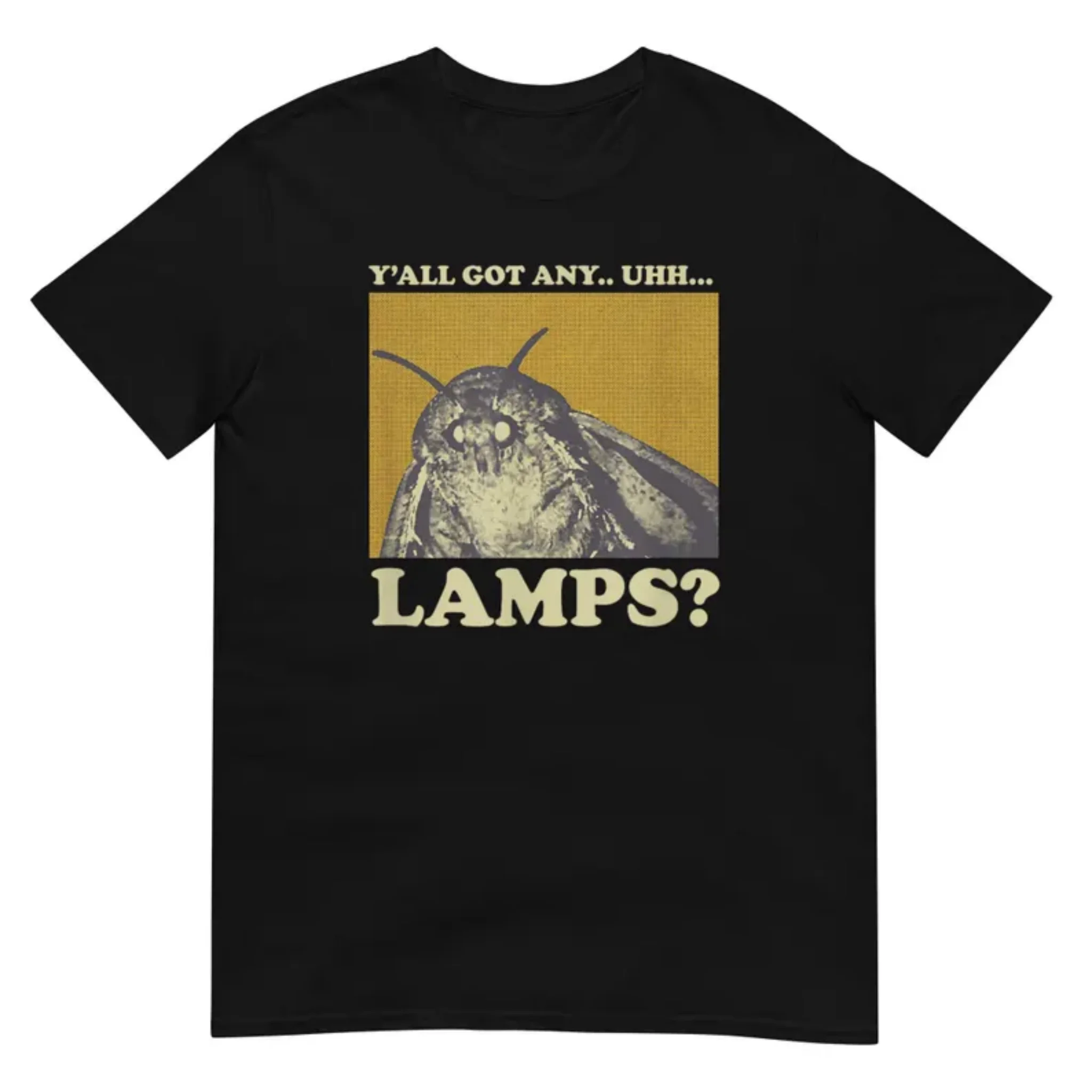 Viral Moth Lamps Meme Graphic T Shirt Men Retro Grainy Insect Funny Slogan Print Trendy Street Short Sleeve Tops