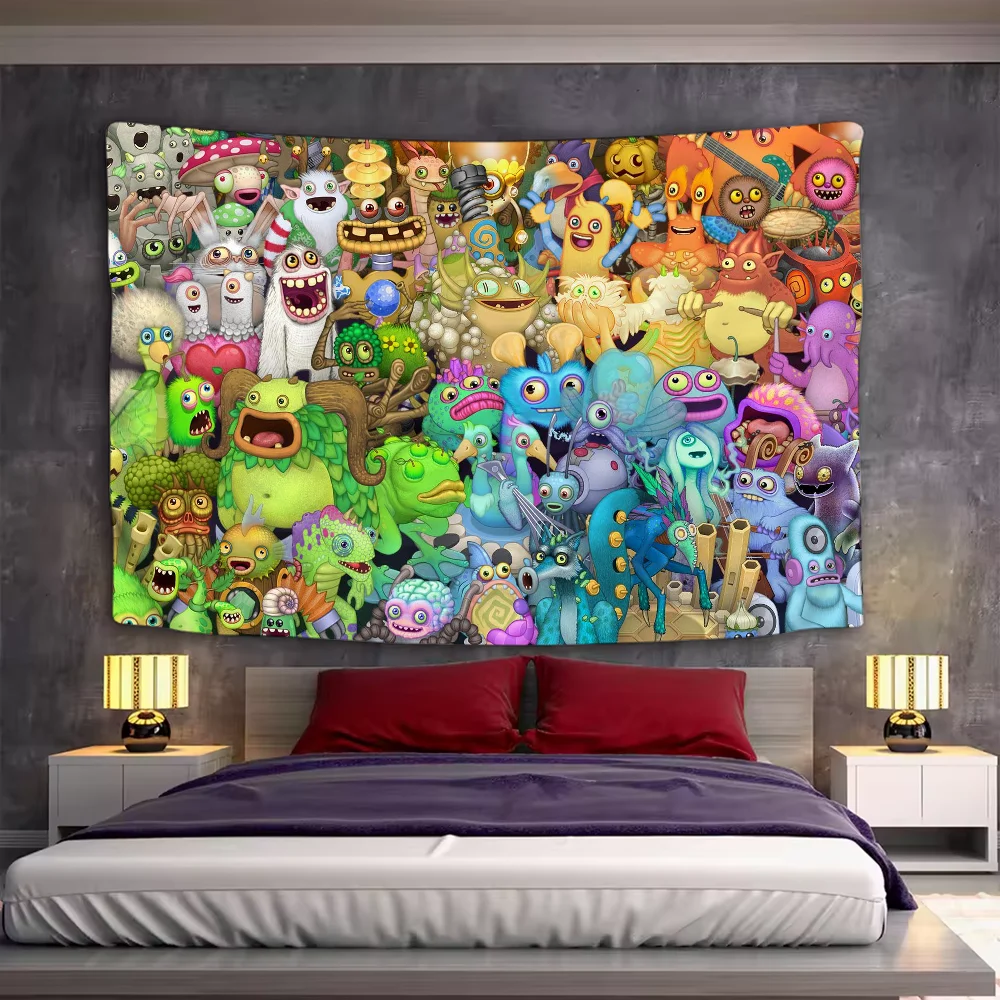 Game My S-Singing Cute M-Monsters Tapestry Background Hanging Cloth Bedroom Tapestry Room Decor Aesthetic Tapestry Wall Party
