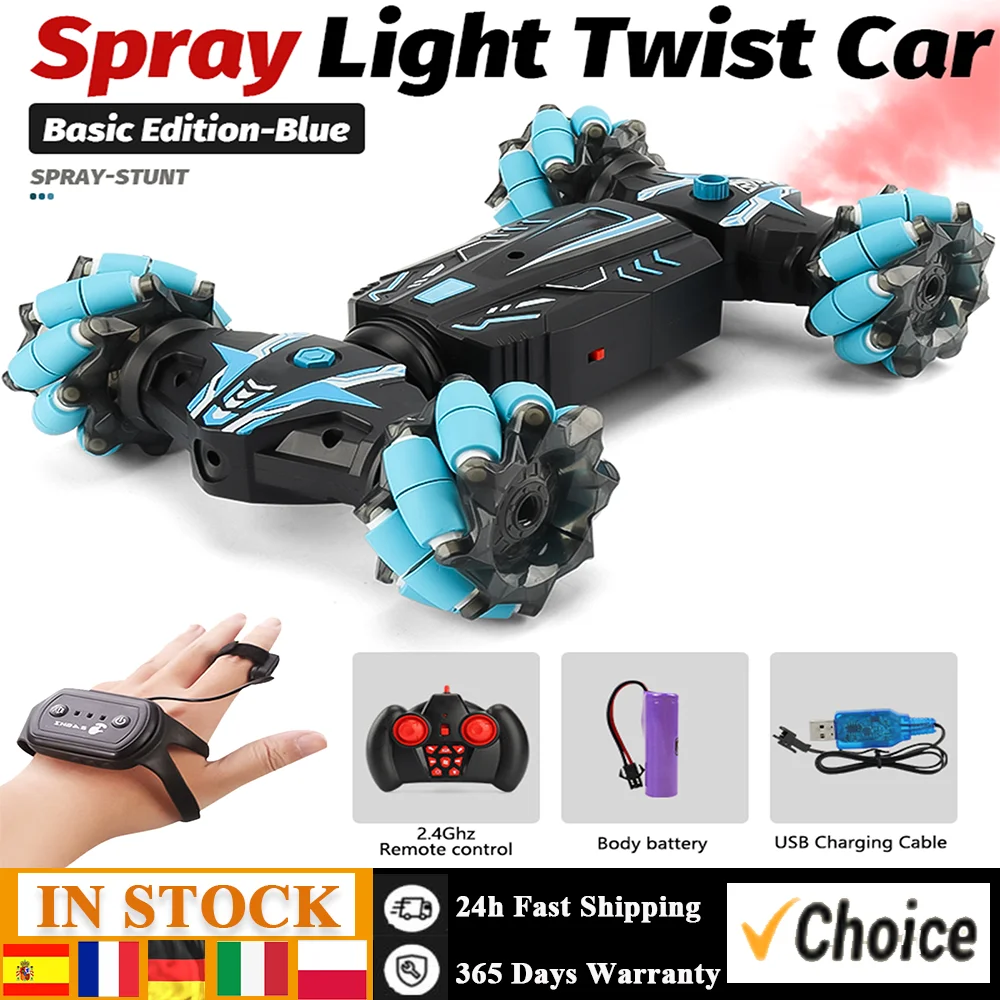 RC Stunt Car 4WD 2.4GHz Watch Gesture Sensor Control Deformable Car All-Terrain Auto-demo for Kids with Spray Light Music