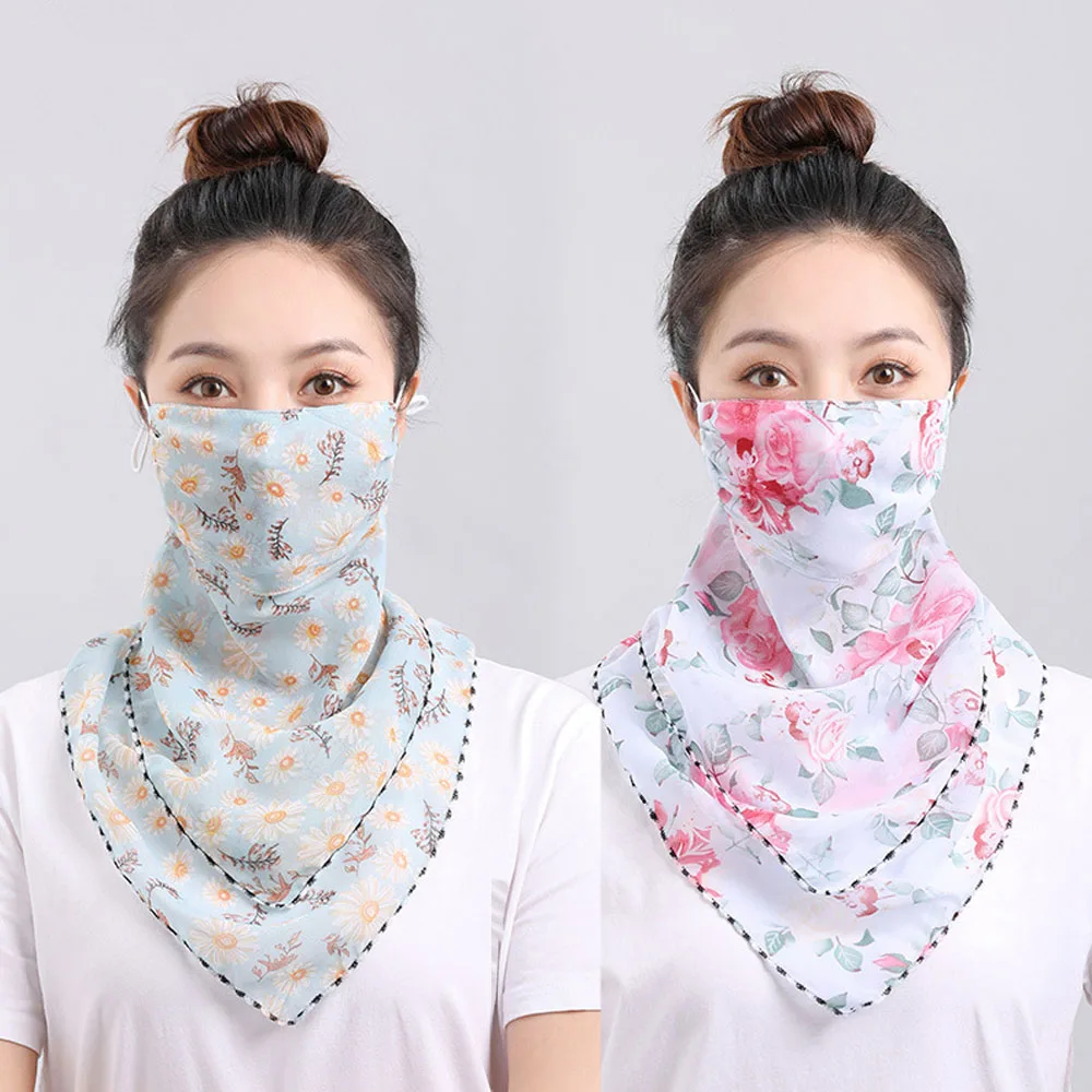 

Women Floral UV Protection Outdoor Neck Wrap Cover Scarf Sun Proof Triangular Veil Mask Face Cover Sunscreen Face Scarf