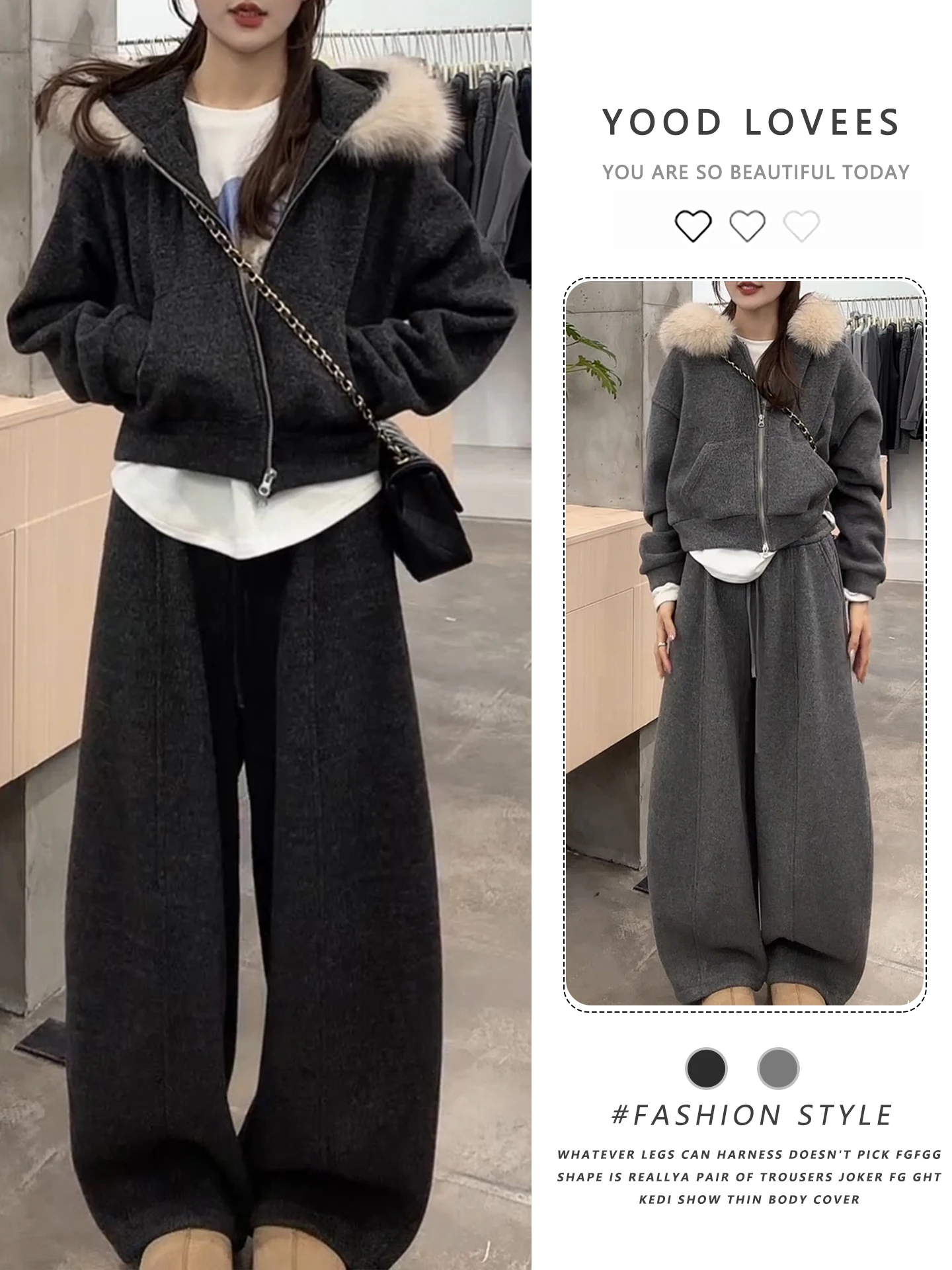 

Ladies Casual Long Sleeve Jacket And High Waist Pants Set Thickened Winter Outfit Comfortable Loose Feeling Autumn New Style