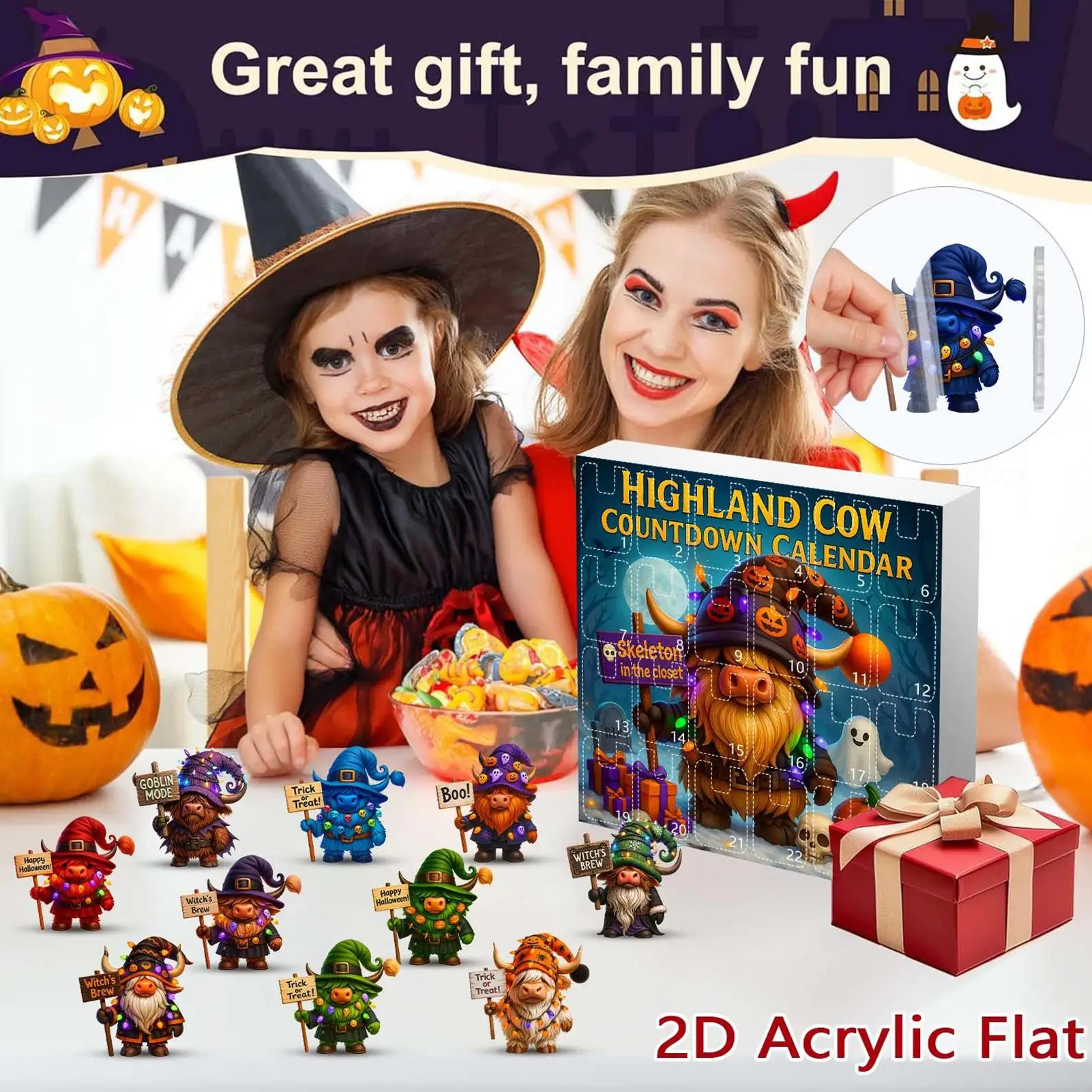 

Игрушка обратного отсчета на Хэллоуин, календарь обратного отсчета 2025 года, 2D акриловый кулон в виде гнома, фигурка на Хэллоуин, кукла для мальчиков, дочек, друзей, жены