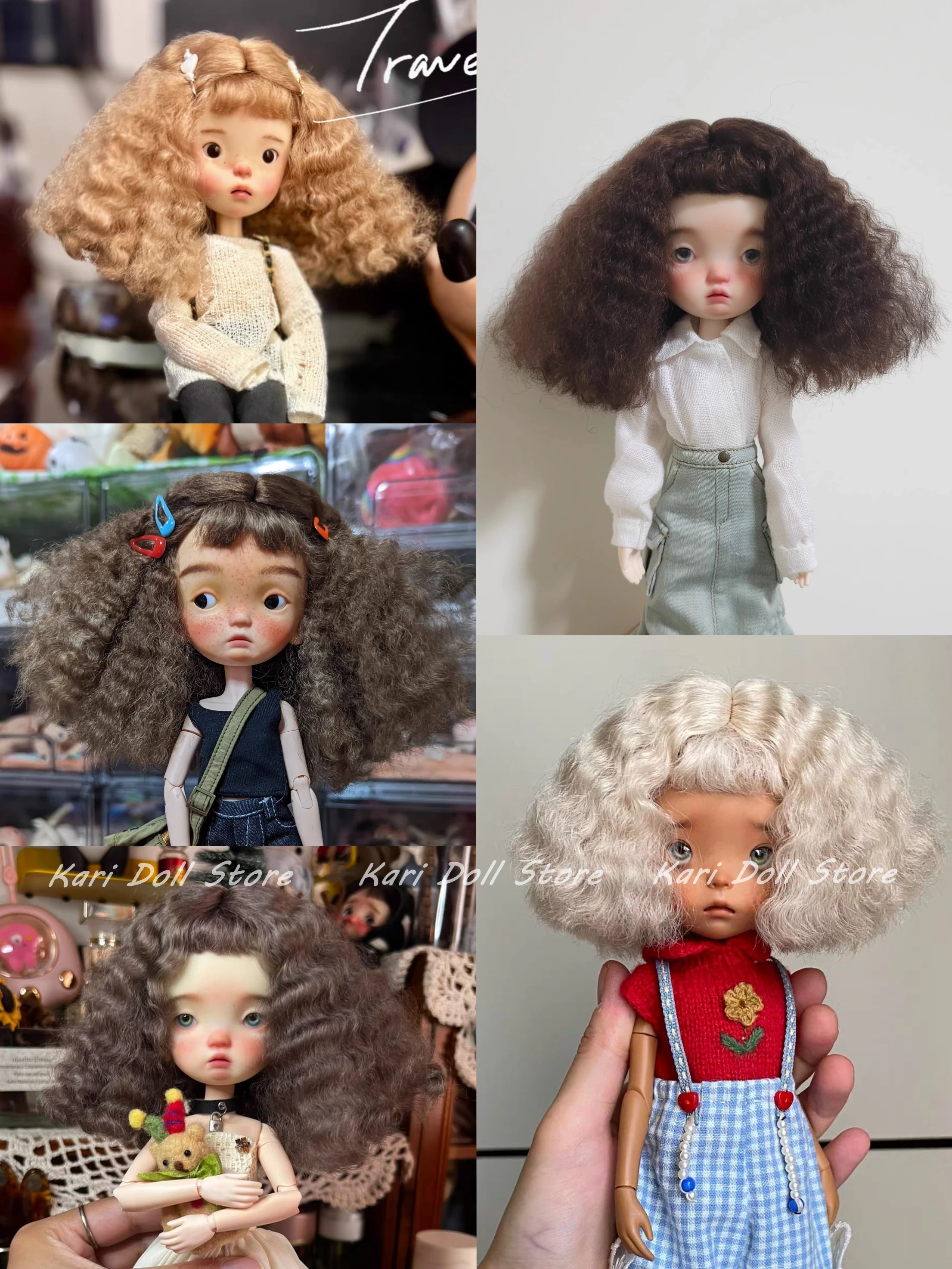 Kari Doll Natural mohair Small roll explosion wigs for Landazz Landoudou Doll 16cm head circumference