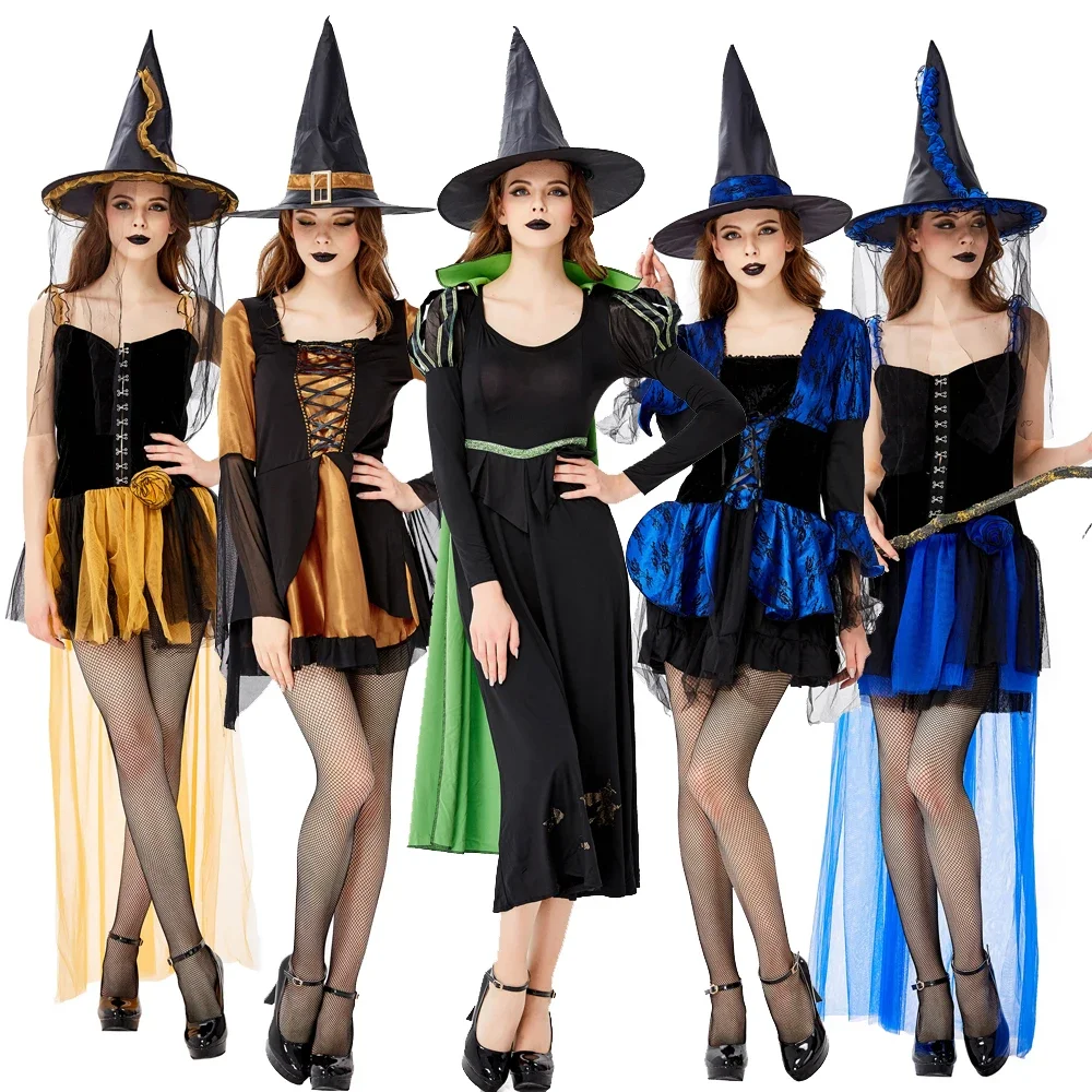 

Halloween Party Costumes Two-color Optional Lace Long Tail Witch Dress Stage Performance Costumes