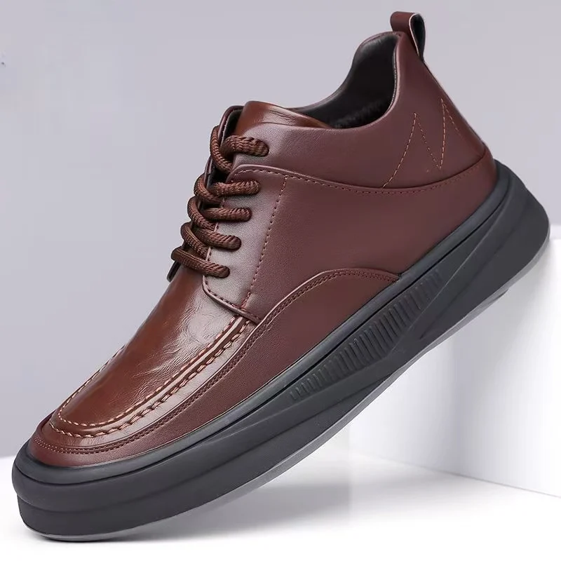 

Мужская весенне-осенняя кожаная деловая повседневная обувь на толстой подошве с нескользящим круглым носком на шнуровке, высококачественная рабочая обувь на плоской подошве