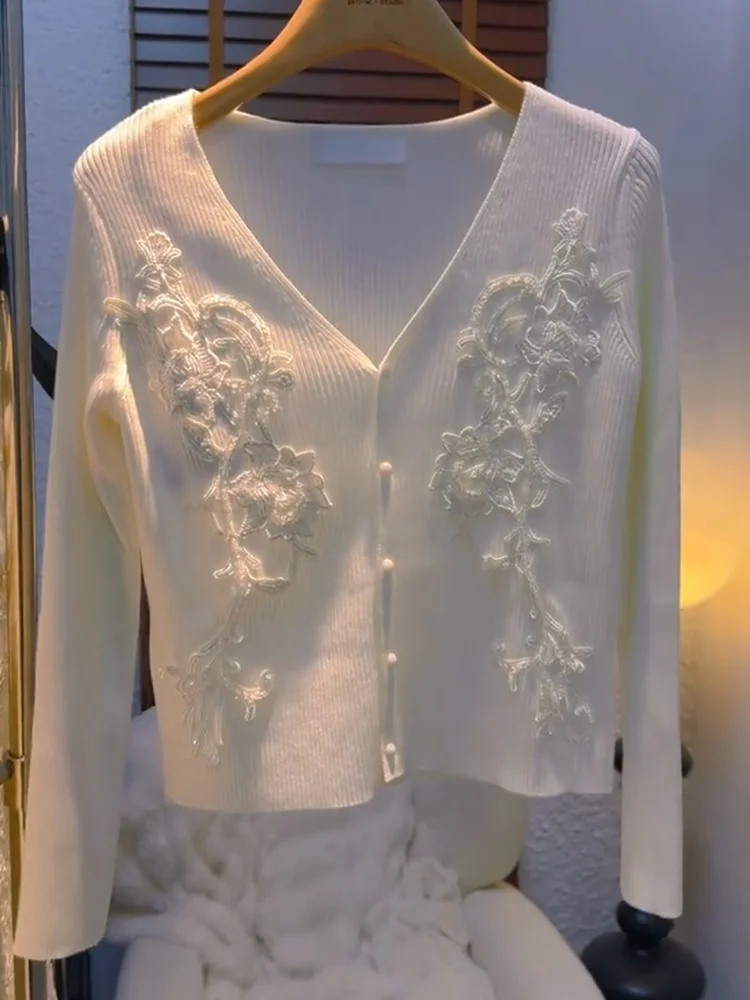 

Ele Knitted Heavy Embroidery Flower Open Cardigan Faionable Versatile Size Large Autumn New Arrival Premium Feeling