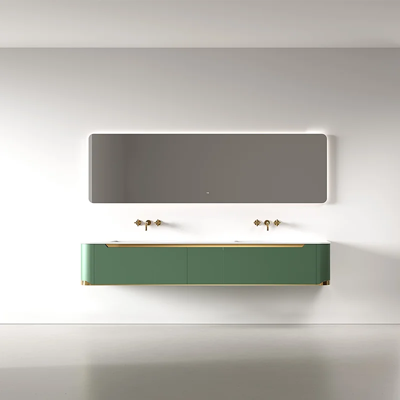 

Luxury Commercial Double Basin Hotel Stainless Steel Bathroom Floating Vanity Unit Cabinet