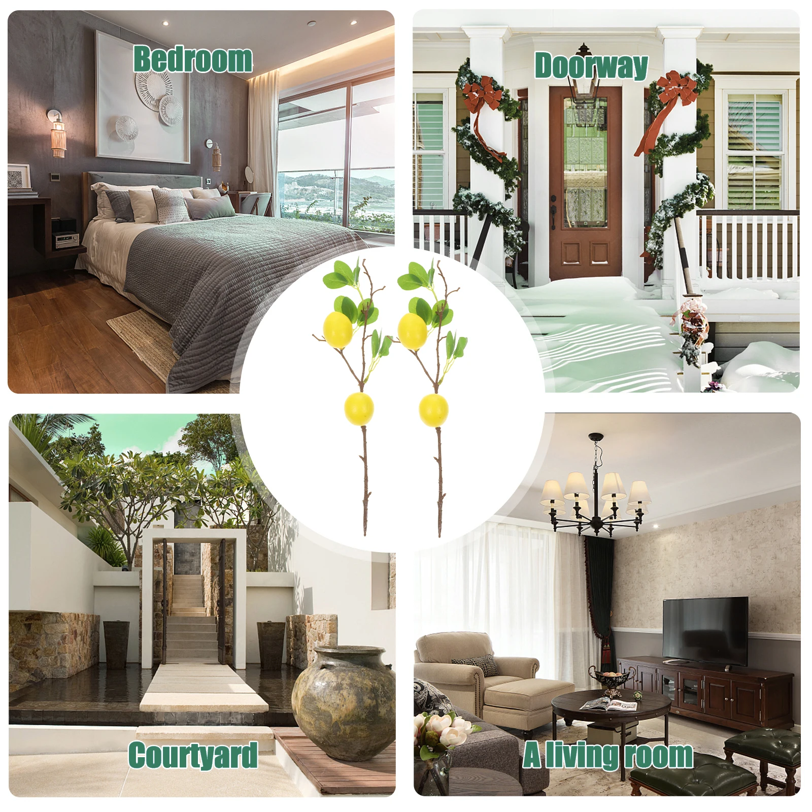 

2Pcs Realistic Decorative Lemon Branch Artificial Plant Easy-Clean Desktop Home Office Tabletop Decor Fake Lemon Branch