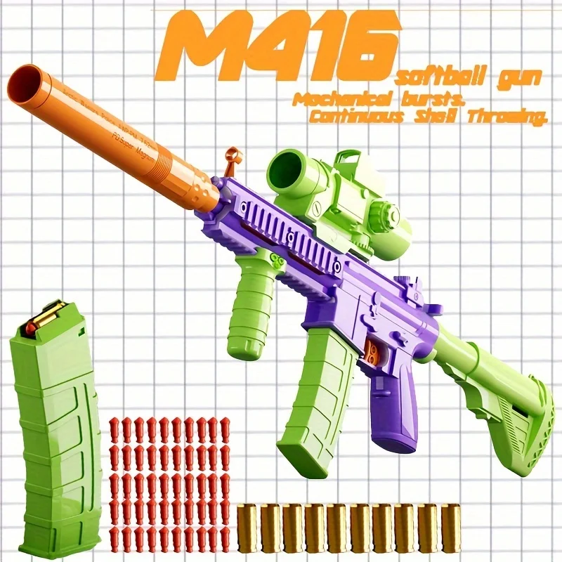 New M4A1 Carrot-colored Soft Bullet Gun Toy Gun Assembly Automatic Mechanical Repeating Toy Gun Christmas Gift Outdoor Shooting