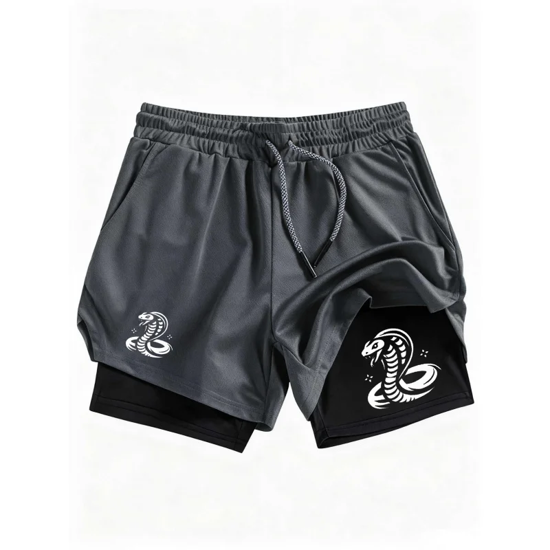 

Men'S Snake Print 2 In 1 Double-Deck Running Shorts Sportswear Gym Fitness Training Jogging Pants Comfortable Men'S Clothing