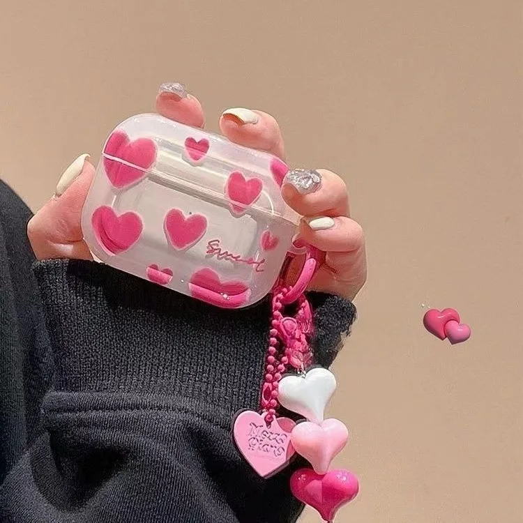 Housse pour écouteurs Apple Airpods Pro3 Pro2 4 3 2 1, pendentif amour rouge Rose, coque Bluetooth sans fil, cadeau pour fille