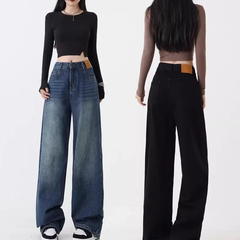 

Female Classic Retro High Waist Baggy Jeans Women Korean Daily Straight Leg Denim Trousers Girls Comfortable Long Pants