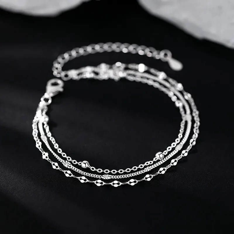 

925 Sterling Silver Beads Bracelets for Women Luxury Korean Style Multi Layer Adjustable Chain Party Fine Jewelry Gifts