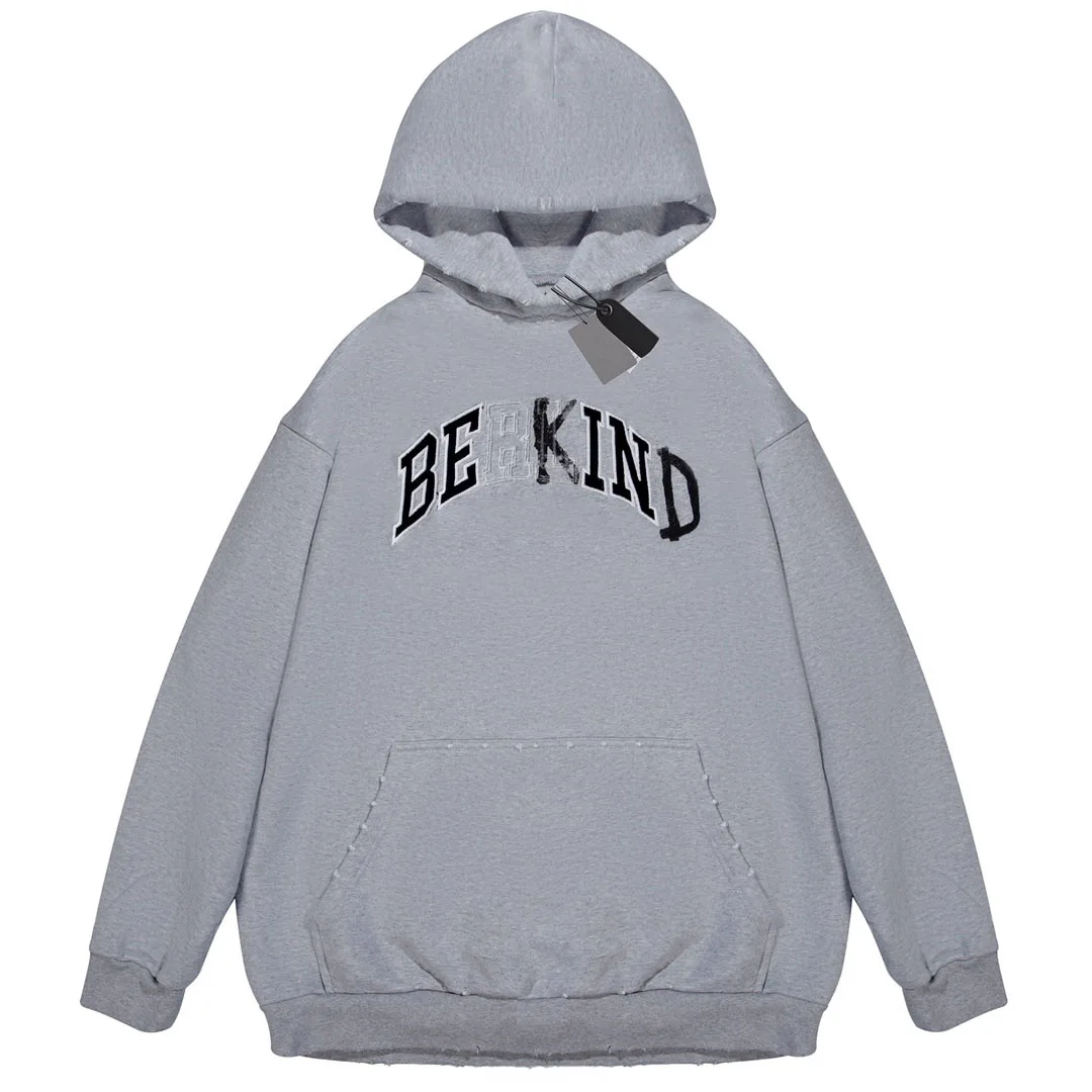 

2023 Best Version Paris Luxury BE KIND Embroidery Hoodie Women Men Pullovers Oversized Men Casual Hooded Sweatshirt