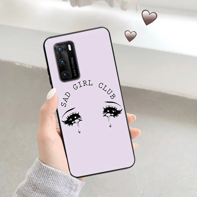 Ultra Thin Soft Case For Huawei P40 P30 Lite P20 P Smart Moto G200 G30 G31 One Fusion Cartoon Sad Tearful Girl Black Back Cover