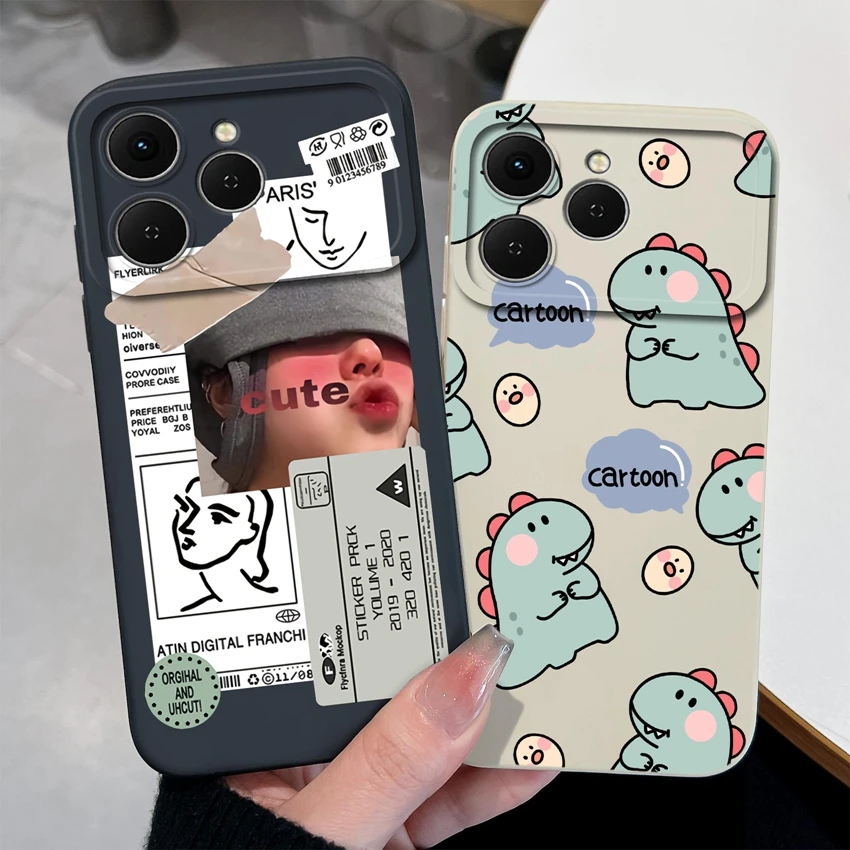 

For Tecno Spark 40 Pro Plus 4G Phone Casing Cute Cartoon Dinosaur Patterns Lens Protection Liquid Silicone Shockproof Soft Cover