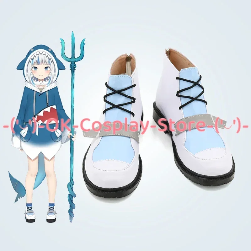 [Personnalisé] Vtuber Gawr Gura Cosplay chaussures Anime jeu de rôle accessoire de déguisement Halloween carnaval fête de vacances bottes en cuir PU