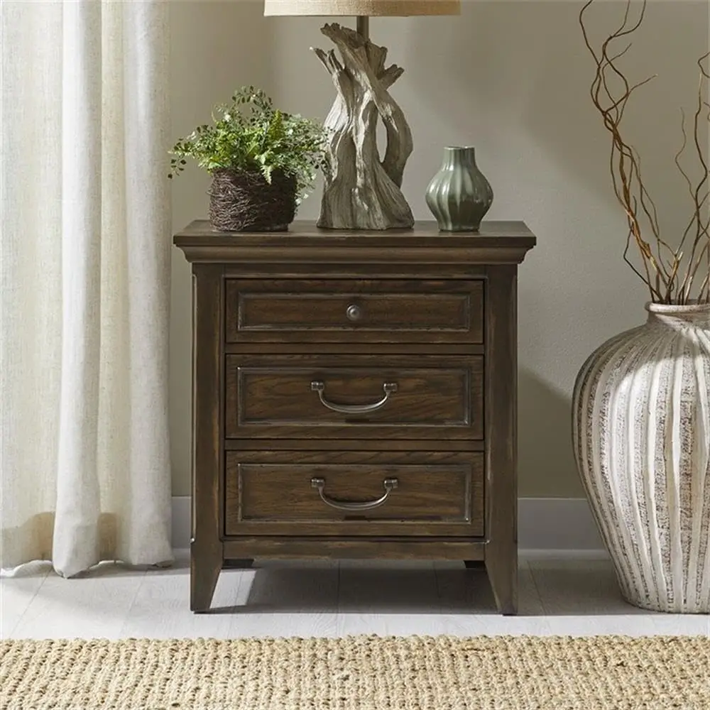 Liberty Furniture Paradise Valley Bedroom Nightstand with AC USB Charging Station Traditional Bedroom - Saddle Brown, Customized