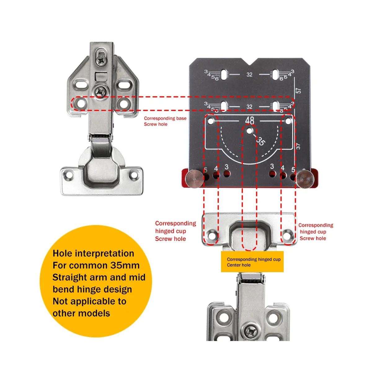 35mm Hinge Drilling Jig Hinge Jig Hole Bit Boring Jig Hole Cutter Guide for Cabinet Hinges and Woodworking DIY Tools