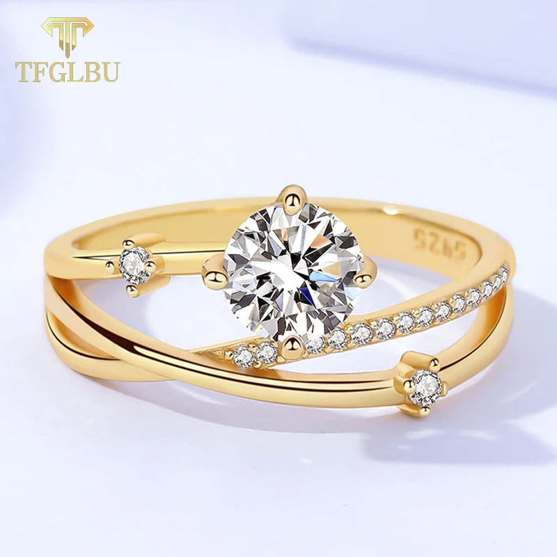 

TFGLBU 0.8CT VVS Moissanite Ring for Women Excellent Cut Imitation Diamond Band 925 Sterling Sliver with Certificate Gold Plated