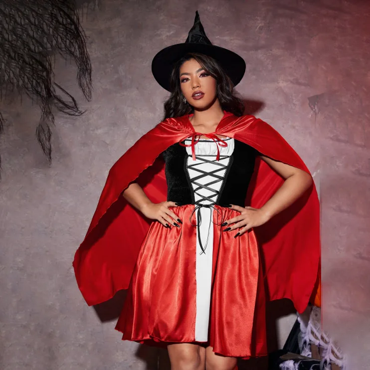 Cisas Cappuccetto Rosso Costume da strega Dr plus Size Donna grassa Abiti da gioco di ruolo Vestito da spettacolo teatrale