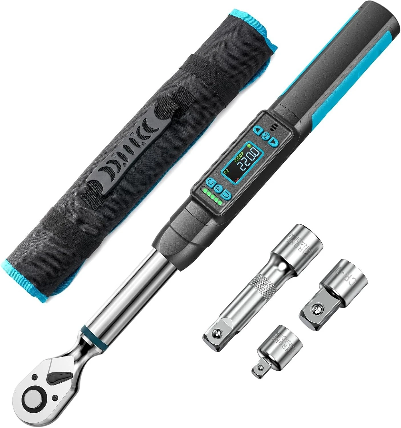 مفتاح عزم دوران رقمي 3/8 بوصة، دقة ±2%، 0–220 نيوتن متر/0–162 قدم-رطل، شاشة LCD، أوضاع في الوقت الحقيقي وتخزين البيانات، جديد #1
