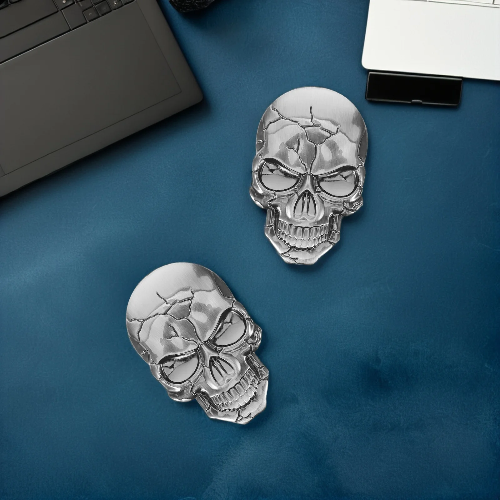 

4Pcs Car Decoration Sticker Metal Skull Head Badge for Vehicle Exterior - 3D Automotive Decal DIY Easy Install Universal Fit