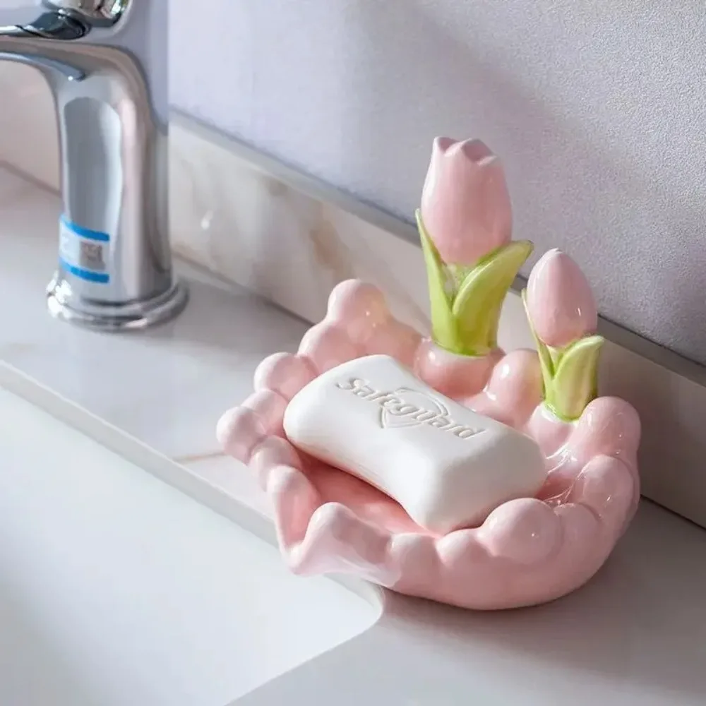 Scatola di sapone floreale creativa creativa decorazione floreale accessori per il bagno portasapone in plastica a forma di fiore tagliato portatile