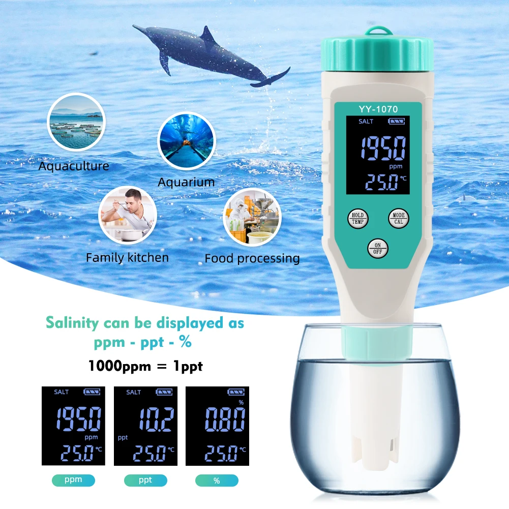 7 in 1 PH/Free Chlorine/ORP/EC/TDS/Salt/Temp pH Meter Swimming Pool Salinity Tester IP67 Waterproof for Aquarium Aquaculture Spa