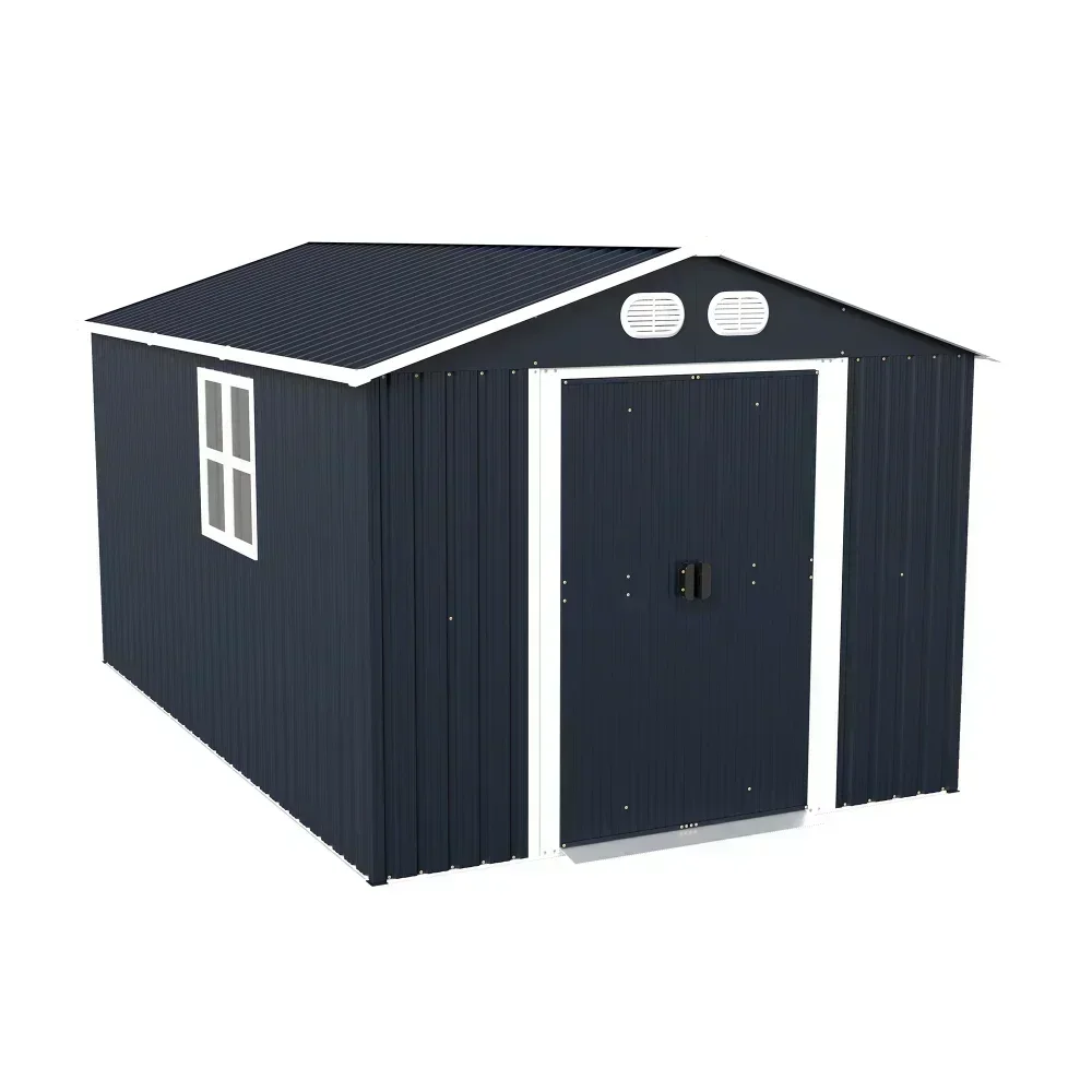 Campcraft 8x12 FT Outdoor Metal Storage Shed, Large Storage Sheds with Sturdy Frame Structure, Metal Garden Tool Shed with Lockable Door for Garden, Lawn, Backyard, Dark Gray