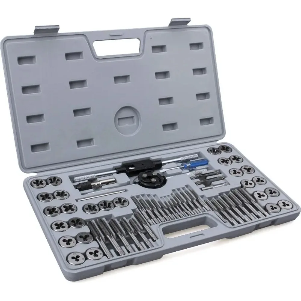 

60-Pc Master Tap and Die Set - Include SAE Inch Size #4 to 1/2” and Metric Size M3 to M12, Coarse and Fine Threads,Free shipping