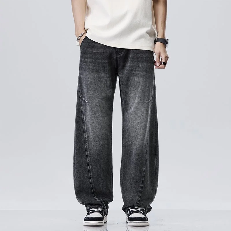 

Fashion Men's Solid Color Drape Jeans Loose Straight Korean Vintage High Street Hip-hop Y2K Casual Daily Dragging Wide-leg Pants